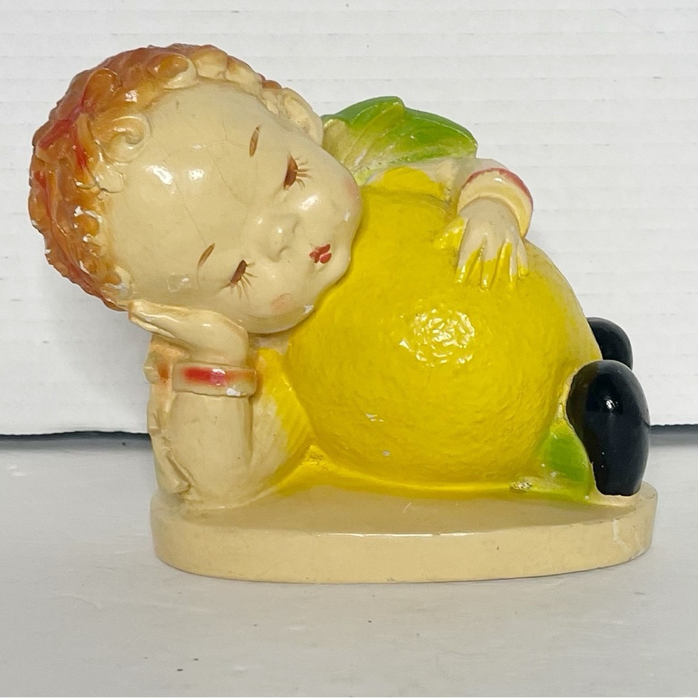 1942 PEEDEE ORCHARD Fruit Kids CHALKWARE Figurine Lee Lemon ANTHROPOMORPHIC